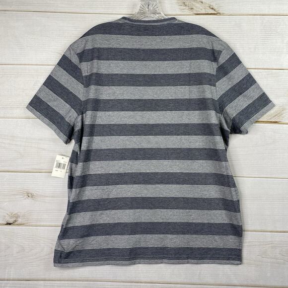 Michael Kors Mens Shirt Sz XL Gray Striped Gold Logo Short Sleeves V-Neck NWT - Picture 9 of 10